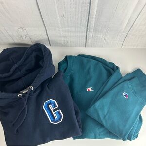 Women’s CHAMPION Bundle 2 Sweatshirts 1 Navy Hoodie +1 Teal Crewneck Size XL